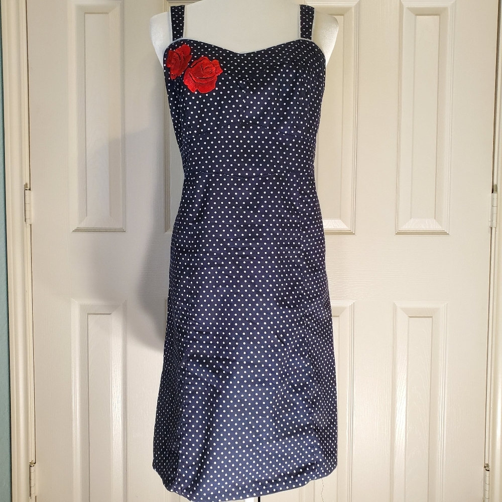 Navy & white polka dot sundress, size 12